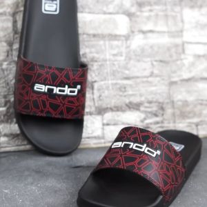 Ando Official Sandal Selop Slip On Geo Pria Dewasa - Hitam/Abu