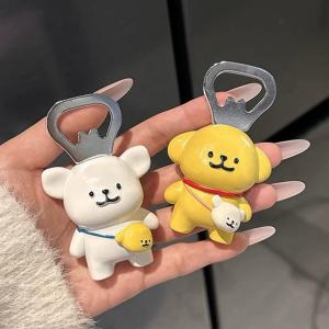 Cute Little Dog Bottle Opener Magnetic Fridge Decorative Beer Opener Creative Cartoon Figurine Home Decoration Magnet Sticker