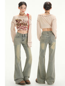 Quần Jeans Ống Loe Ống Thẳng Màu Đất Sét Cạp Thấp Phong Cách Mỹ Cổ Điển Cho Nữ Mùa Thu 2025 Quần Dài Ống Rộng