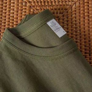 Heavyweight Pure Cotton Military Green Short Sleeve T-Shirt Loose Fit Summer Top for Men And Women Breathable Comfortable Casual Tee
