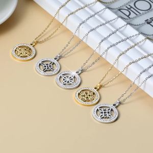 Celtic Nút Thắt Phù Thủy Mặt Dây Chuyền Vòng Cổ Cho Nữ Thép Không Gỉ Trong Suốt Đá Trắng Tròn Lá Bùa Hộ Mệnh Phụ Kiện Trang Sức
