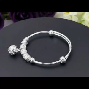 SilverWholesale 999 Pure Silver Flower Ball Baby Bangle (Gelang Kaki/Tangan untuk Baby) #BBGC1125