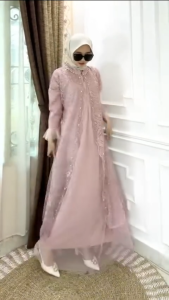 Gamis Brokat Jumbo Terbaru Lydia Dres Tille Mix Brukat Full Puring Aplikasi Payet M L XL XXL 3XL Dress Kondangan Elegan Wanita Busui Friendly Baju Muslimah Remaja Kekinian Seragaman Pernikahan Warna Burgundy Dusty Mahogany Hitam