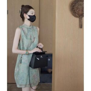 Modern Chinese Style Cheongsam Dress Sleeveless Vest Style