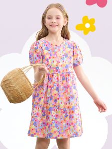 Girl Dress Summer Kids Puff Sleeves Skirt Cotton Princess Dress Childrens K-style Short Sleeve Girl Western Style