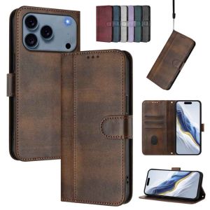 Da PU cổ điển Ví lật Ốp điện thoại cho Iphone 18 Pro Max 17 không khí 16 Cộng với 15 14 đa khe cắm thẻ Chân đế với có dây đeo cổ tay chống sốc kinh doanh Ốp bảo vệ