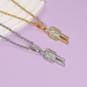 Hot Geometry Zircon Crooked Head Pendant Necklace Classic Trendy Versatile Personalized Hip Hop Punk Jewelry Gift Wholesale