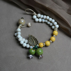 Green Pomegranate Ceramic Beaded Weave Mori Style Mountain Fruit Bracelet Single Ring Easiest for Match Gift Ornament Muzi Ancient Moon