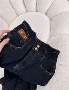 กางเกงยีนส์ทรงสลิมฟิต ทรงเก้าส่วน บุขนแกะ ทรงเข้ารูป ทรงลำลอง ทรงเอวสูง กางเกงยีนส์ทรงแท็คสำหรับฤดูหนาว