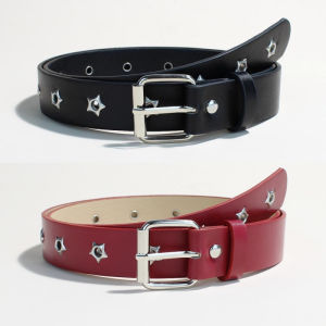 Womens Punk Star Hollow Eyelet Decorative Belt Korean Style High-End Red Pink Jeans Accessory for Fashionable Outfits