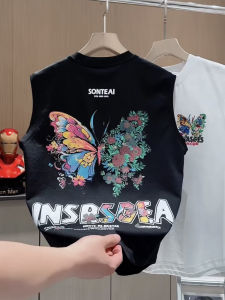 ฤดูร้อนแฟชั่นผู้ชายผีเสื้อพิมพ์ไม่มีแขนเสื้อยืดอินเทรนด์All-MatchหลวมFit Cool Cottonกีฬาเสื้อกั๊ก