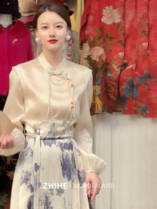 New Chinese Style Set Womens Daily Commute Improved Mǎ Pán Skirt Matching Wonderland Dreamlike Traditional Fashion Ensemble