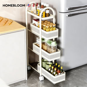 HOMBELOOM-Small Space Withdrawable Trolley Cart Organizer Kitchen Pull Out Rack Basket Rack Organzier Mobile Pullout Storage Shelf Storage rack save space