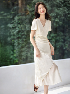 MOHANYIMEI | New Chinese Style Butterfly Pattern Short Sleeve Autumn Dress