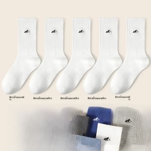 MiiOW | ถุงเท้ากีฬาชายสั้นป้องกันการลื่น กันกลิ่น ดูดซับเหงื่อ ผ้าฝ้าย ถุงเท้าลำลองสีดำ ทรงยาว ป้องกันการหลุดร่วง