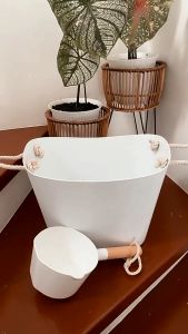 Multipurpose Flexible Laundry Bucket Basket Storage with Rope Handle Dipper Wooden Handle