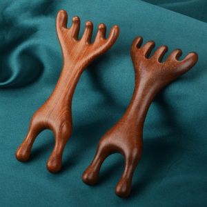 OKKFINE 1Pc/2Pcs Double Headed Body Meridian Massage Comb Deer Antlers Sandalwood Wood Therapy Massage Comb Wide Tooth Health Care