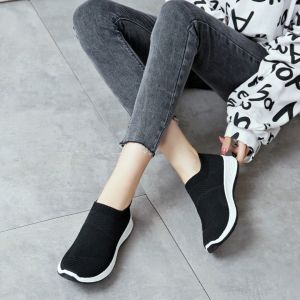 Women Black Rubber Shoes Casual Plain Shoes Summer Breathable Low Cut Shoes for Women Comfortable Flat Socks Shoes
