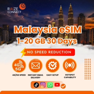 Malaysia eSIM | 100MB-20GB High Speed | 7-30 Days Data Plan | Raize Connect