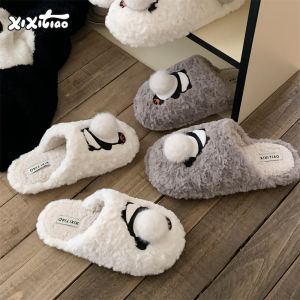 MONLEYTA | Cute Cartoon Panda Cotton Slippers Womens Winter Flat Bottom Non-Slip Home Shoes Comfortable Mens Cotton Shoes