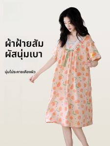 MiiOW | Pure Cotton Summer Nightgown Womens Thin Breathable Short Sleeve Midi Dress Sweet Home Clothes Cat Person MiiOW 2025 Summer