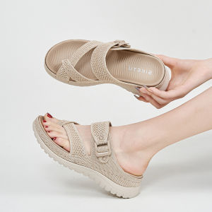 ส้นหนาเย็บนิ้วเท้า ผู้หญิง รองเท้าแตะ ฤดูร้อน ชายหาดกลางแจ้ง ลำลอง ส้นแบน สไตล์ไทย Slip-On ฤดูร้อน รองเท้าแตะขนาดใหญ่