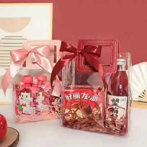 Tas PVC Transparan | Tas Hampers Mika PVC | Tas Mika Transparant TEBAL PV | Goodiebag Gift Bag Handle Kulit