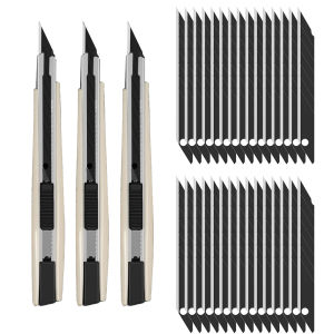 3 Cutter Knives 9mm with 30pcs 30° Snap-off Blades Professional Knife Blades for Foils Paper Crafts Wallpaper