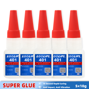 LOOLIFL 401 Super Glue 5×20g Liquid Glue10s Fast Drying Cyanoacrylate Adhesive Strong Bond for Plastic Metal Wood Ceramic Repa