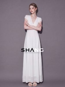 SHANGSHA | Elegant White Lace V-Neck Waist-Cinching Dress