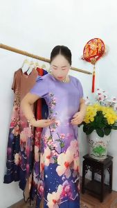 ĐẦM SUÔNG LỤA TRUNG NIÊN VH066 IN HOA 3D SANG CHẢNH QUÝ PHÁIMÓN QUÀ TẶNG BÀ TẶNG MẸ YÊU