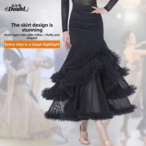 DANBAOLUO | Ballroom Dance High-End Burgundy Red Half Skirt