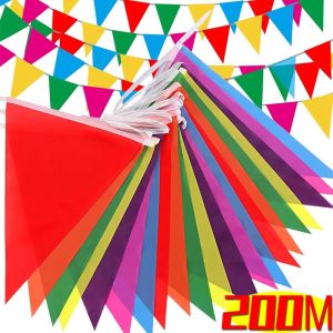 Xzsunflower ธงสามเหลี่ยมหลากสี400ธงธงประดับงานนำมาใช้ใหม่ได้ธงแขวนสำหรับตกแต่งงานปาร์ตี้เทศกาลตกแต่งกลางแจ้งขนาด200เมตร