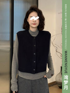 Spring Korean Anti-Aging Womens Knitted Vest Set Simple Versatile Semi-High Collar Base Top Fashionable Two-Piece Suit