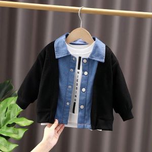 Fall New Denim Jacket Children Boy Versatile K-style Loose Western Style Casual Jacket Cardigan Fake 2 Pieces
