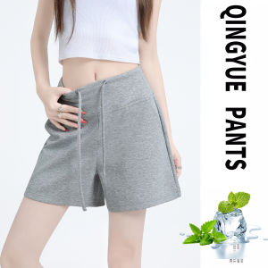 Summer Grey Drawstring Lyocell High-Waist Casual Sport Shorts