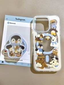 Cute Jellycat Scarf Penguin Magnetic Bracket for Iphone14 Phone Case Apple 15pro Max Young Adult Heart 12 Niche New Style 16 Female Drop-Resistant 16pro Apple 14 Protective Case