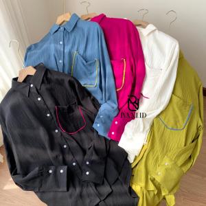 Kemeja Wanita Oversize Ovela Bahan Polo Linen Premium Style Korea
