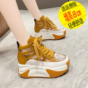 Internet Hot Dad Shoes Womens Summer New Super Hot Hollow Lace Mesh Breathable Hidden Heel Platform Sports Casual Shoes