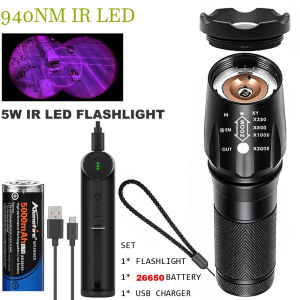 Activefire | Đèn Pin Hồng Ngoại Zoom Bằng Kính Thiên Văn Hợp Kim Nhôm 26650 Sạc Pin Thiết Bị Nhìn Đêm Bóng Đèn LED Chống Nước Màu Đen