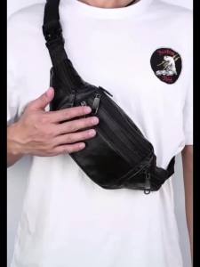 Waist Chest Bag Leather Fanny Pack Men and Women Money Belt Bag Outdoor Cross Body Sports Pouch for Travel Walking Running