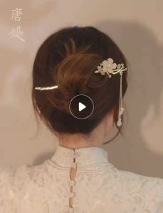 ANNA NICOLE Chinese New Year Hairstick for Costume Style for Hanfu Pearl Metal Hair Stick Simple Exquisite Metal Hair Pin Girl Hair Ornament