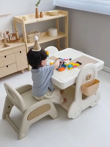 PlayPark 2 in 1 Multifunctional Childrens building table can rotate drawing board Book Shelf for Kids Table