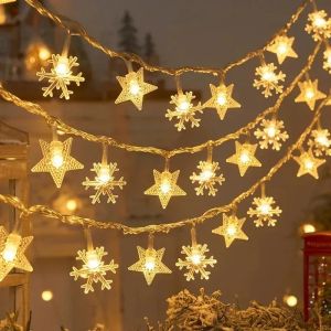 3M 2025 Christmas Decoration for Home Christmas Lights Snowflake String Lights Fairy LED Lamp New Year 2026 Tree Garden
