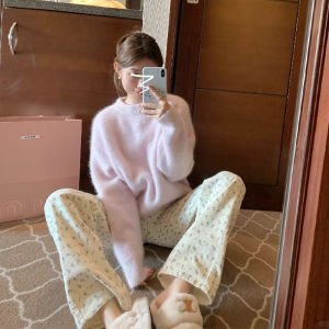 Sweet Pink Thickened Soft Sweater Womens Autumn Winter New Style Loose Inner Wear Fufu Lazy Knitted Shirt Warm Heating Long Sleeve
