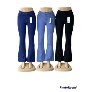 Bootcut Jeans For Ladies Stretchable High Quality Dark Blue Medium Blue White Front Detail Back Detail Bootcut Hem