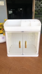 กล่องเก็บเครื่องสำอางพลาสติกใสสีขาว สินค้าพร้อมส่งจ้า