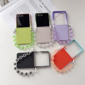 Jelly Color Beads Bracelet Phone Case for Galaxy Samsung Z Flip 8 7 FE ZFLIP 6 5 4 3 Dual Colors Frosted PC Protector Back Cover