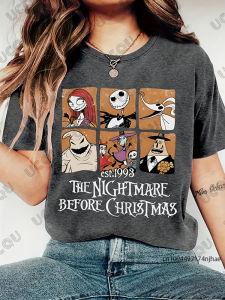 Halloween Disney The Nightmare Before Christmas Sally & Jack Print T-shirt For Women Summer Short Sleeve Tees Casual Couple Tops