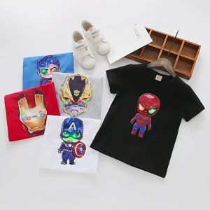 【C100】Kids Korean Style Fashion Boy LED light / Sequins Cotton T-shirt Children Superhero Shirt marvel hero 男童亮片T恤 闪光灯T恤